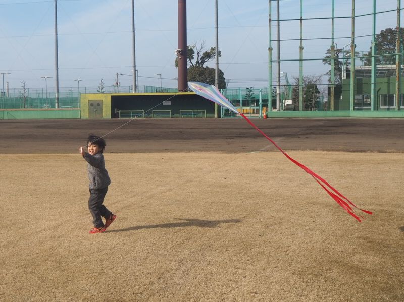 1人でたこをあげるちいさな男の子