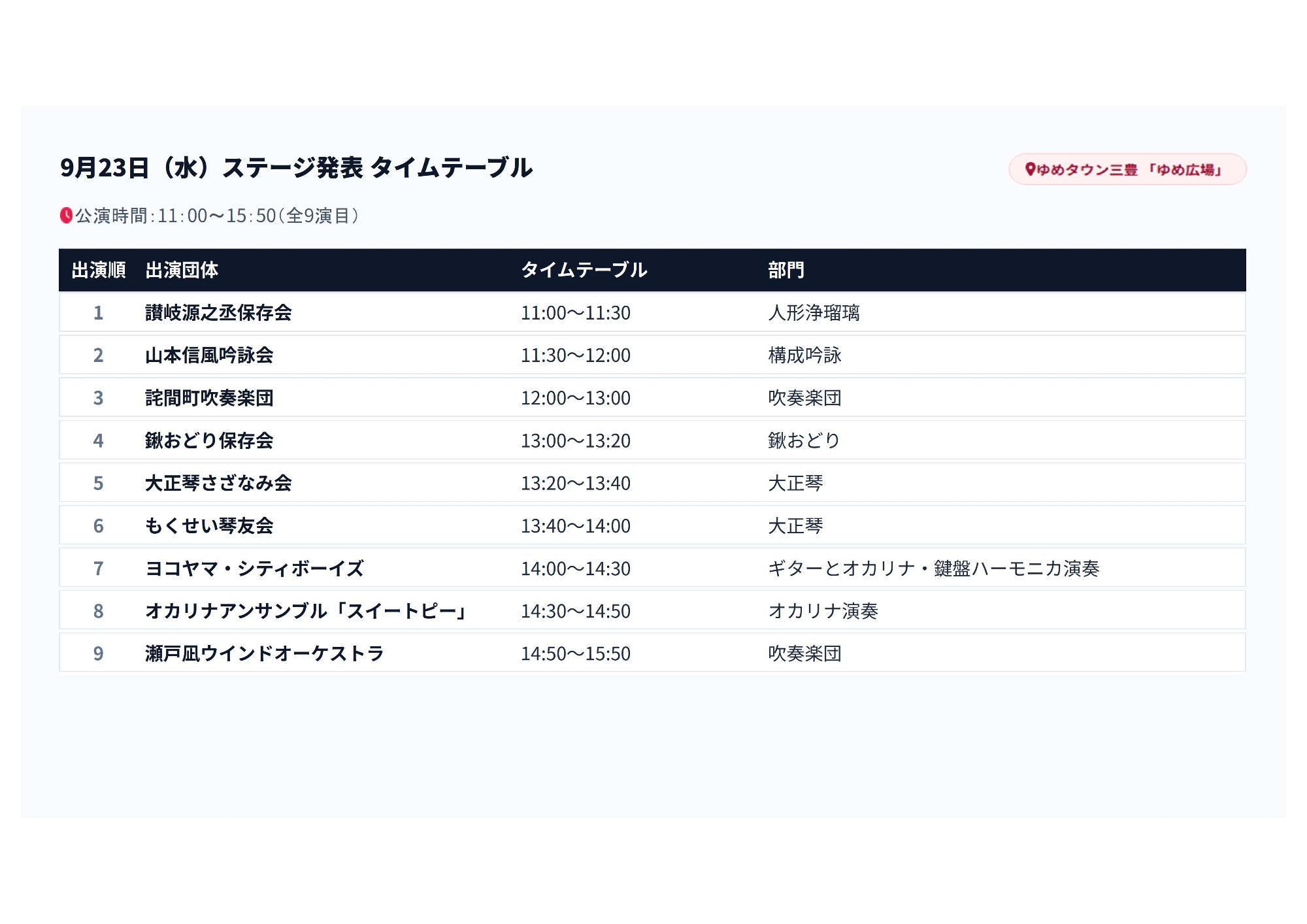 9月23日ステージ発表タイムスケジュール