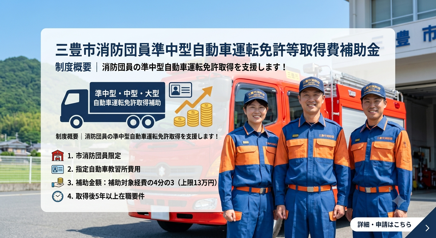 三豊市消防団員向け準中型等免許証取得補助金