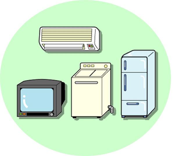 テレビ・洗濯機・エアコン・冷蔵庫のイラスト