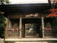 木造で造られ両脇に仏様が安置された弥谷寺の仁王門の写真