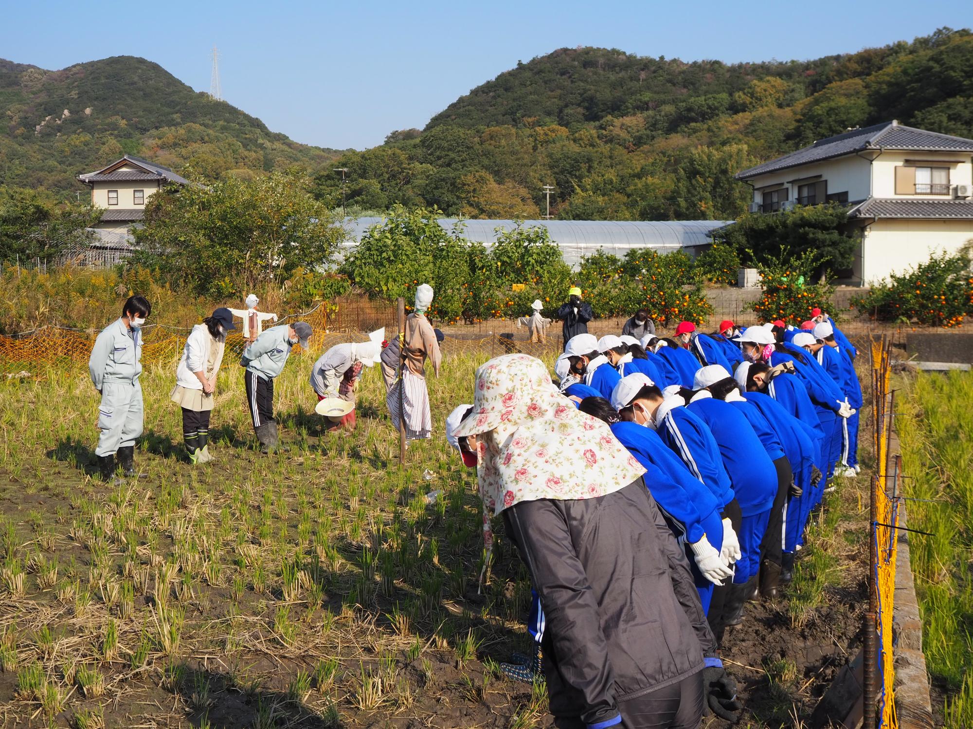 地域の人に挨拶をする児童たち