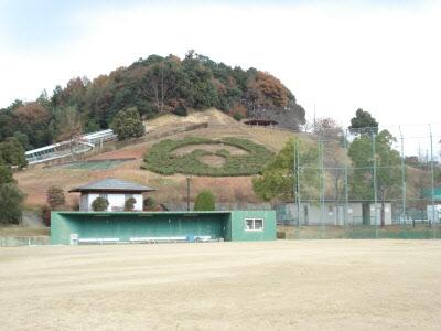 野球場のグラウンドから山に向かって公園全体を撮った写真